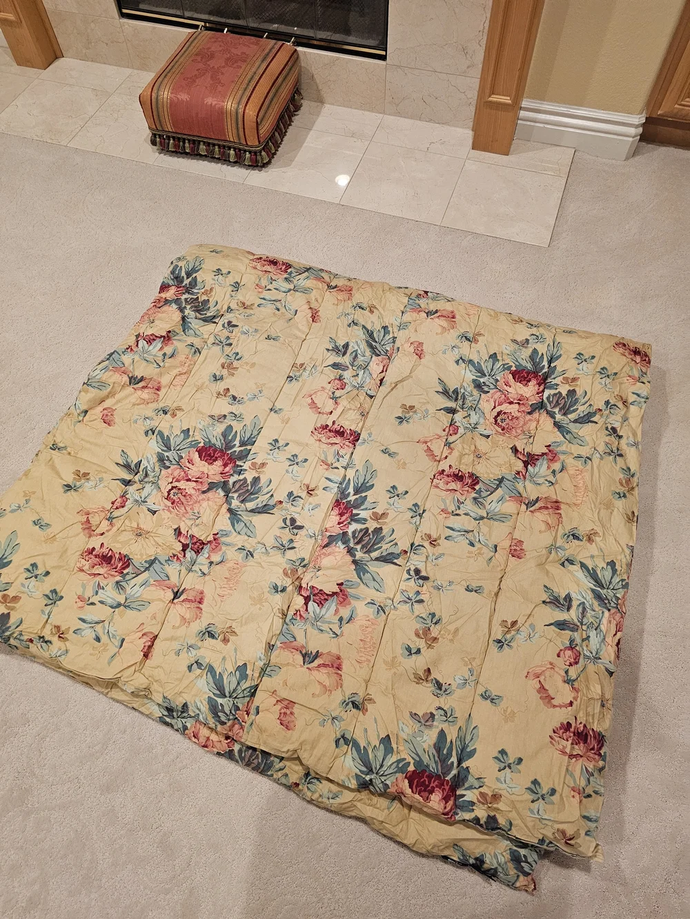 Floral Quilted Comforter in Warm Yellow with Multicolor Accents
